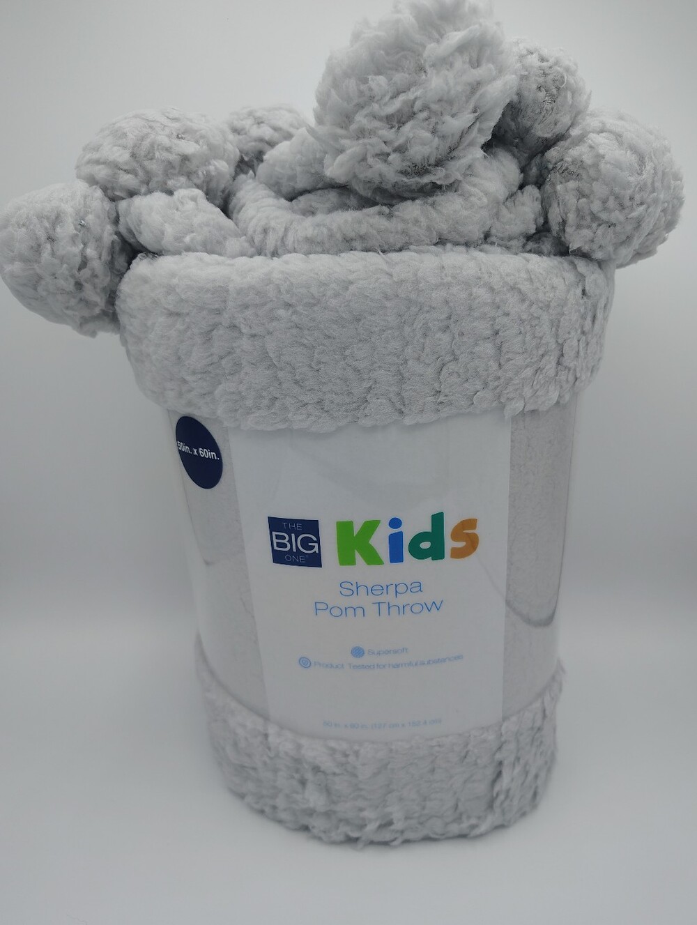 The Big One Kids Sherpa Pom Throw - Gray 50" x 60"